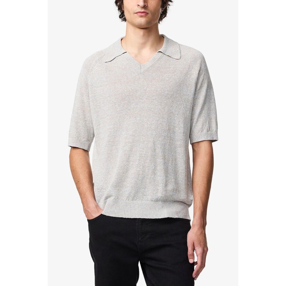 NN07 Polo Shirt Mens XL Grey Blue Pullover V-Neck Knit 100% Linen CALE $245